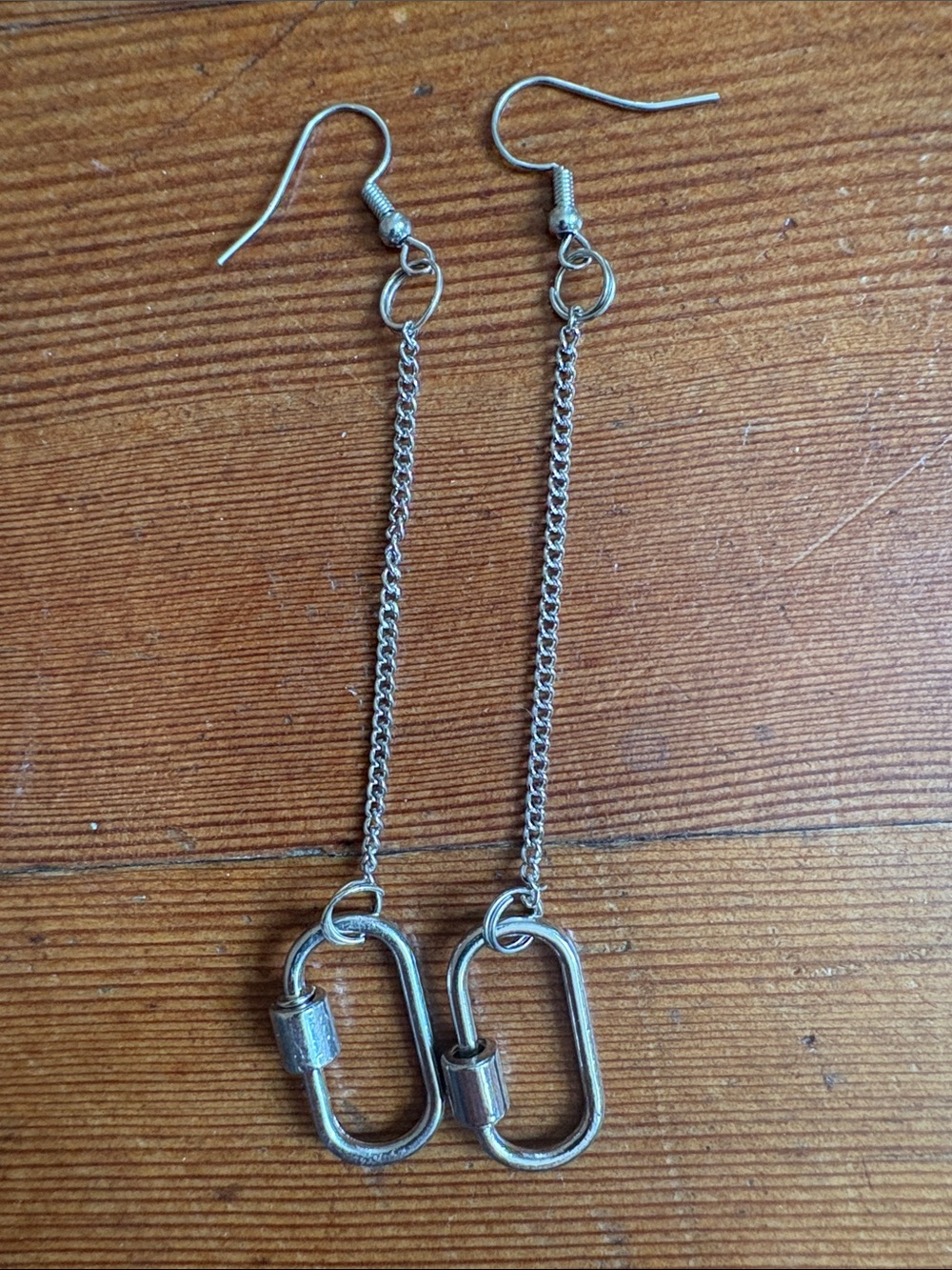 Hand-Crafted Silver Dangle Chain Earrings with Carabiner Accent
